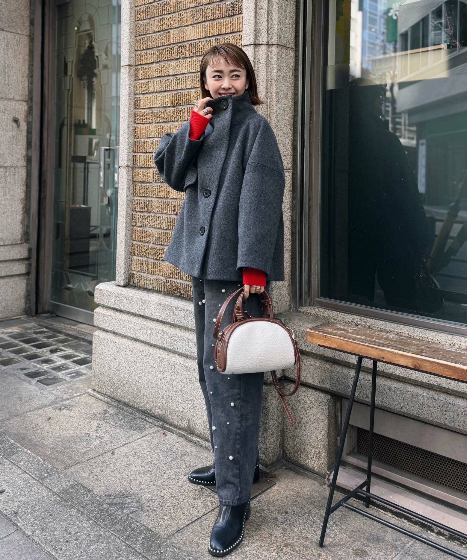 美品★ヴェロフォンナ×アキロンさんコラボ　スタンドカラーコート　チャコールグレー Re.Verofonna(ヴェロフォンナ)公式通販｜◇アキロンコラボスタンド